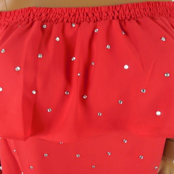 INC XL Top NWT $79 Red Off The Shoulder Blouse Gem - Picture 3 of 7